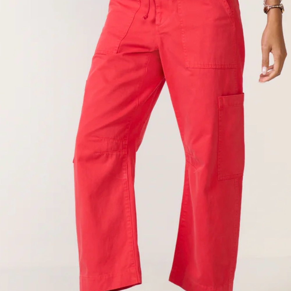 Pistola Sabrina Utility Pants Drawstring High Rise Red Cotton Twill Size 26 EUC - Picture 3 of 9